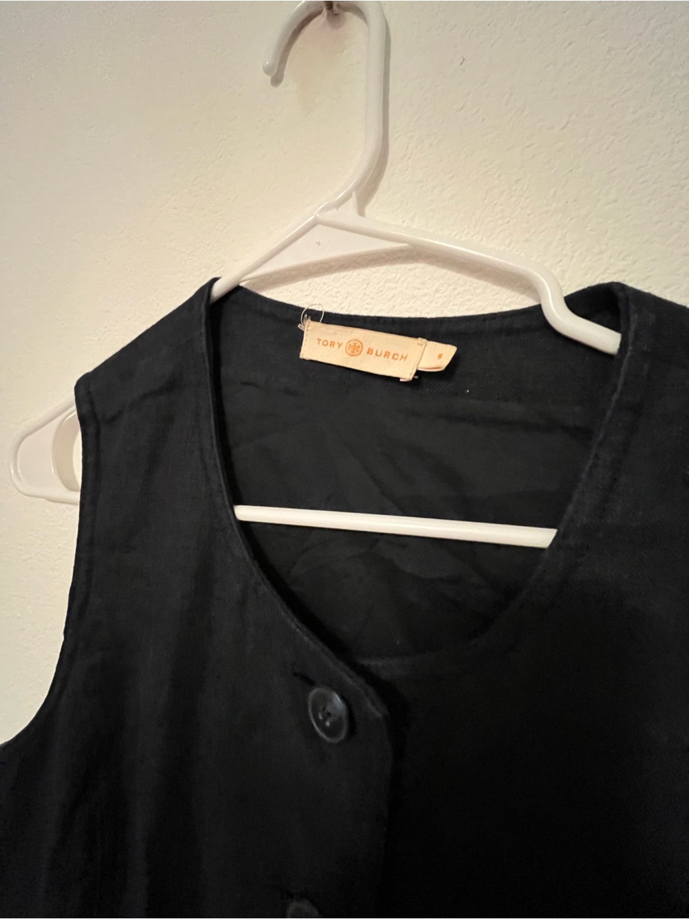 Tory Burch linen dress Classic Black Button-Front Sleeveless Coat - Picture 3 of 5